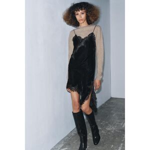 ZARA ZW Collection Velvet Lace Midi Dress Black Size S